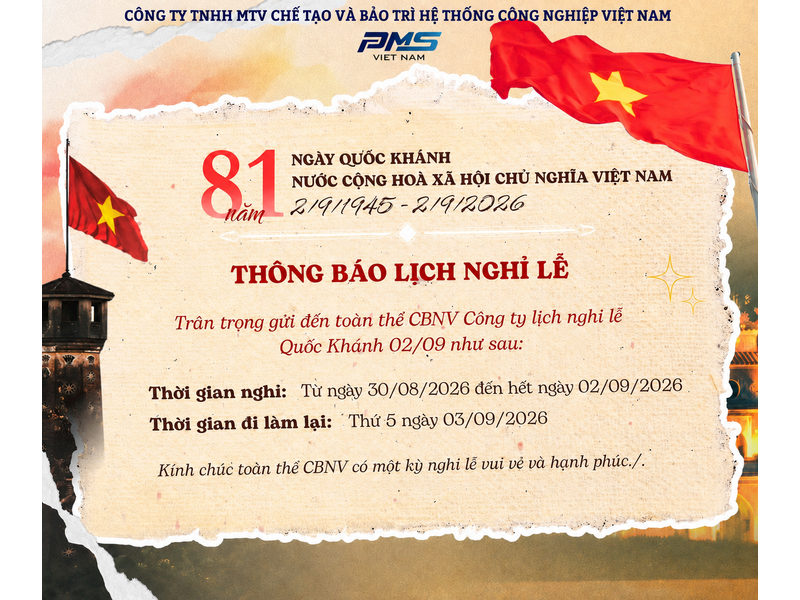 Thông báo lịch nghỉ Lễ Quốc Khánh 02/09/2026 của Công ty