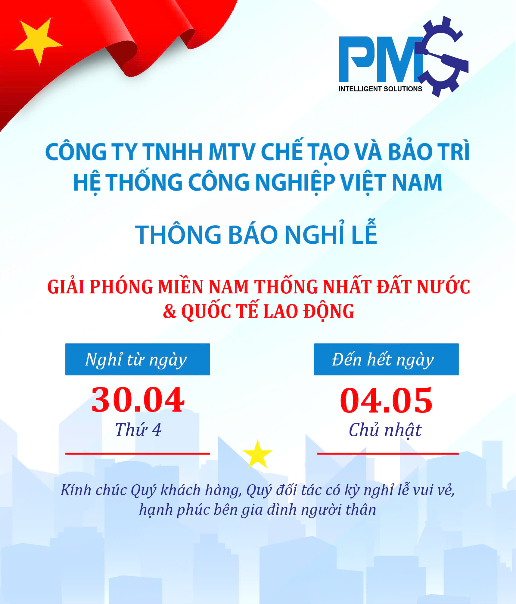 LỊCH NGHỈ LỄ 30/04 – 01/05 và NGHỈ QUỐC KHÁNH 2025